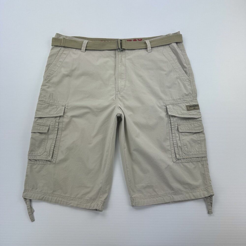 Unionbay Cargo Shorts Mens 44 Khaki Cotton Belted Utility Casual